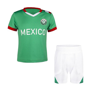 Mexico Youth Soccer Jersey Set Green V-Neck Short Sleeve Breathable Mesh Football Kit with <b>White</b> Shorts for kids, adults - Product Image 1