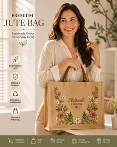 Bolsa de Yute Premium con Bordado Floral, Bolsa de Compras Reutilizable Ecológica, Estilo Bohemio, Diseño Natural, para la Playa o Uso Diario - Product Image 4