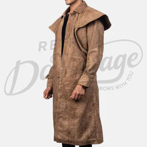Manteau long en daim marron pour homme, style western cowboy, véritable daim, avec cape aux épaules - Product Image 5