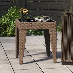 Table de patio carrée compacte PPL pour extérieur avec plateau en verre trempé et structure métallique robuste, table d'appoint en osier pour véranda ou table d'appoint - Product Image 3