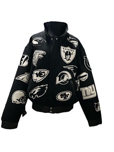 เสื้อแจ็คเก็ตขนสัตว์และหนังแบบคอลลาจ สีดำและสีขาว - Product Image 1