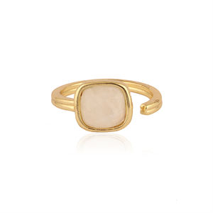 Natural Iridescent Moonstone Cushion Stone Resizable <b>Ring</b> 18k Gold Plated Modern Bezel Set Brass Minimalist Everyday Fashion - Product Image 1