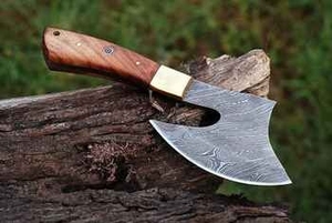 ขวานทำมือ ZA DAMASCUS MAKERS ใบมีดเหล็กคาร์บอน ด้ามไม้ ปลอกหนัง สำหรับผ่าฟืน - Product Image 3