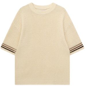 Men <b>Crochet</b> Knit T Shirt Short <b>Sleeve</b> Textured Cotton Mesh <b>Top</b> Summer Casual Breathable Streetwear Wholesale OEM Factory Supply - Product Image 1