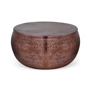 Mesa de centro redonda de metal martillado de cobre antiguo de alta calidad para patio cubierto al aire libre, mesa de bar para salón. - Product Image 1