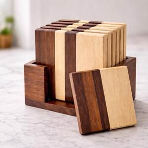 Ensemble de sous-verres en bois avec logo personnalisé pour événements promotionnels, cadeaux d'entreprise et commandes en gros - Product Image 3