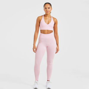Conjuntos de 2 piezas OEM de alta demanda para mujer: Leggings esenciales en rosa pastel, lo último en moda, de cintura alta con cinturilla trasera en forma de V. - Product Image 1