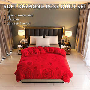 Ensemble de housse de couette matelassée à motif de roses rouges, hypoallergénique, lavable en machine, en polyester, literie d'hiver, taille Queen - Product Image 4