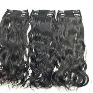 Extensiones de cabello humano virgen brasileño e indio 100% con clip 100% Raw 7 piezas Set Sin desprendimiento 1B Envío gratis a través de DHL - Product Image 1