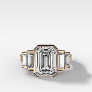 Emerald Cut Lab Grown Diamond Engagement Ring Art Deco Bar Bezel Wholesale 14K <b>Solid</b> Gold Custom 3 Carat 5 Stone Ring For Women - Product Image 1