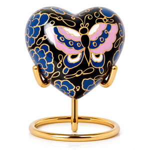 Beautiful Colorful Butterfly Engraved Heart Shaped Eco-Friendly Durable Pet <b>Memorial</b> <b>Keepsake</b> Urn with Storage for Funeral Ashes - Product Image 1