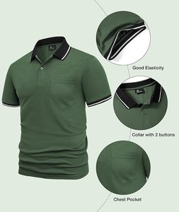 เสื้อเชิ้ตแขนสั้นสีเขียวสำหรับผู้ชาย มีกระเป๋าเสื้อ ลายพิมพ์ลำลอง ผ้าอ๊อกซ์ฟอร์ด ระบายอากาศได้ดี โลโก้ถักด้านหน้า พิมพ์ลายดิจิทัล - Product Image 4