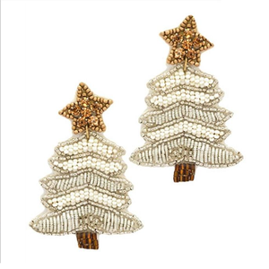 Boucles d'oreilles pendantes de luxe artisanales et écologiques, brodées de perles de rocaille, motif sapin de Noël, bijoux festifs pour fête ou cadeau - Product Image 5
