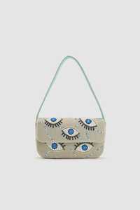 Sac à main rectangulaire brodé à la main avec motif œil bleu, artisanat textile - Product Image 5