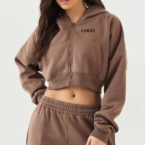 Hoodie court zippé en polaire 300 GSM doux et chaud pour femme 2026 – Vente en gros de hoodies courts zippés décontractés pour femme 2026 - Product Image 1