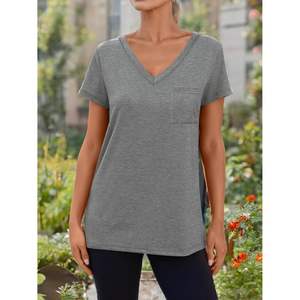 2025 2025 femmes décontracté t-shirts col en v à manches courtes été hauts grande taille plage vacances tenues vêtements - Product Image 5