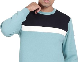 Sudadera de Manga Larga con Cuello Redondo y Bloques de Color para Hombre, Venta al Por Mayor OEM, Azul Claro, Corte Regular Informal - Product Image 3