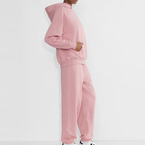 Conjunto de Sudadera con Capucha Rosa y Pantalones Deportivos para Mujer, Tejido Casual, Manga Larga, Color Sólido, Ropa de Otoño - Product Image 6