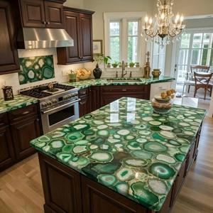 เคาน์เตอร์หินอาเกตสีเขียวหรูหรา ทำด้วยมือจากอัญมณีธรรมชาติ สำหรับห้องครัวและห้องน้ำ เฟอร์นิเจอร์ตกแต่งหินมีค่าทันสมัย - Product Image 2