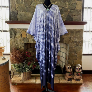 ชุดเดรสคาฟทันผ้าเรยอนอินดิโก้ชิโบริ ลายมัดย้อม ไซส์พลัส ชุดลำลอง ชุดชายหาด - Product Image 1