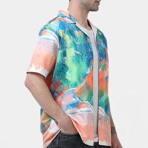 เสื้อเชิ้ตฮาวายแขนสั้นพิมพ์ลายแบบนามธรรมสำหรับผู้ชาย ปกคอพับได้ ระบายอากาศได้ดี เหมาะสำหรับใส่ในช่วงวันหยุดฤดูร้อน ผลิตจากผ้าป๊อปลินโพลีเอสเตอร์ 100% - Product Image 2