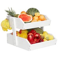 Étagère à fruits en bois à 2 niveaux, organisateur de comptoir de cuisine, support de rangement pour légumes avec porte-bananes, étagère de présentation pour la maison