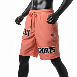 Premium 210 GSM Nylon Spandex Women <b>Shorts</b> Coral Peach Soft Breathable Quick Dry Custom Chenille <b>Patch</b> Logo - Product Image 3
