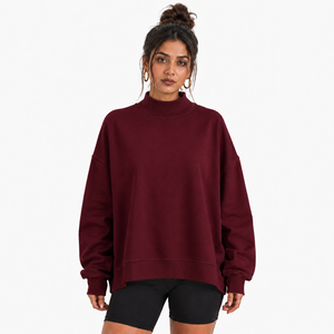 Suéter Oversize de Cuello Alto para Mujer, Ligero, de Algodón y Felpa, Corte Holgado, Dobladillo Acanalado, Fabricante Mayorista OEM - Product Image 1