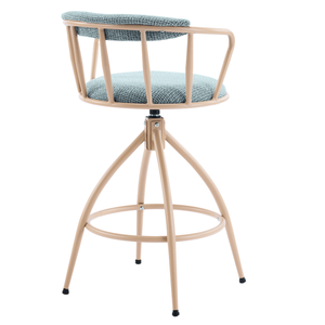 2 sgabelli da bar in ciniglia blu con gambe in metallo verniciato a polvere color kaki - Product Image 3