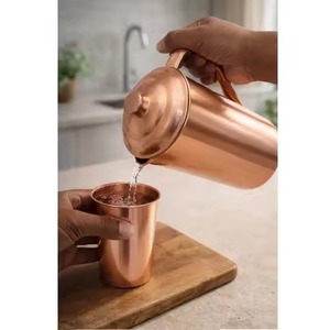 แก้วน้ำทองแดงทรงกลมลายตอกแบบดั้งเดิมพร้อมฝาปิด - Product Image 2