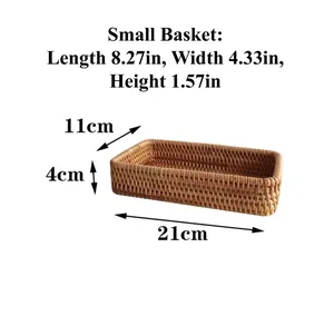 Ensemble de plateaux de service multifonctionnels en rotin tressé de style moderne, rectangulaires, faits à la main, avec 3 compartiments pour le rangement des aliments à la maison - Product Image 5