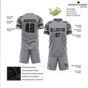 Uniforme de Fútbol para Hombre, Camuflaje Gris, Manga Corta, Poliéster que Absorbe la Humedad, Ajuste Atlético, para Toda Temporada, Impresión Sublimada, Logotipo Personalizado - Product Image 2