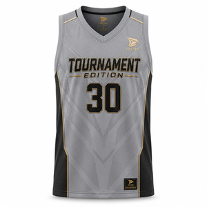 Camiseta de Baloncesto TALON Edición Torneo para Hombre, Cuello en V, Gris y Negro, Sublimada, Absorbe la Humedad, 100% Poliéster - Product Image 4