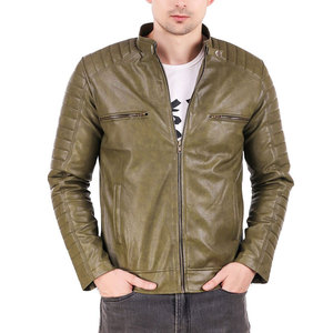 Blouson en cuir pour homme de qualité supérieure, style motard, manches longues, col montant, fermeture éclair, collection 2026 - Product Image 1