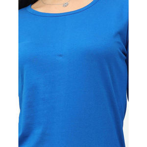 Camiseta de Manga Larga para Mujer, Cuello Redondo, Color Azul Rey, Tejido de Punto, Corte Regular, Informal, para Todas las Temporadas, 100% Algodón, Transpirable, Color Sólido - Product Image 6