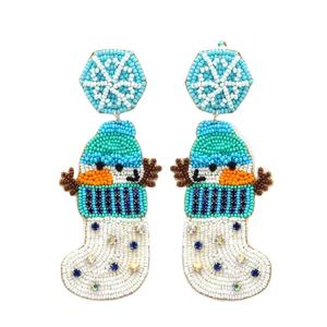 Pendientes Colgantes de Latón Hechos a Mano con Diseño de Santa Claus, Bordado Geométrico con Cuentas, Joyería Festiva al Mejor Precio - Product Image 2