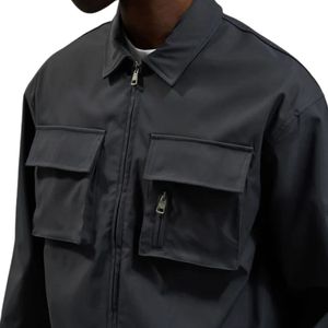 <b>Men</b> Technical Long Sleeve Zip Shirt <b>Utility</b> Cargo Pocket Casual Streetwear <b>Jacket</b> Grey OEM Wholesale Supply - Product Image 4