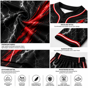 ชุดยูนิฟอร์มเบสบอล Thunder แบบพิมพ์ลาย Sublimation เสื้อและกางเกงสำหรับผู้ชาย ผู้ใหญ่ ระบายอากาศได้ดี ผลิตจากโพลีเอสเตอร์ ชุดกีฬาสำหรับสโมสรและทีม - Product Image 6