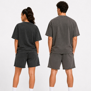 Conjunto de Camiseta y Pantalones Cortos Unisex Vintage Lavados, Estilo Casual Holgado de Dos Piezas para Hombre y Mujer - Product Image 2