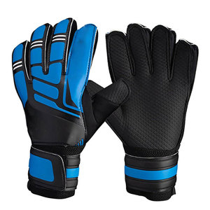 Gants de gardien de but de football, doigts entiers, noir et bleu, en cuir PU, antidérapants, respirants, avec sangle de poignet réglable et fermeture auto-agrippante - Product Image 1