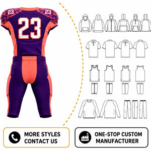 Ensemble Maillot et Pantalon de Football Américain Personnalisé Sublimé pour Homme, Col en V, Violet Orange, Anti-humidité, Coupe Ajustée - Product Image 2