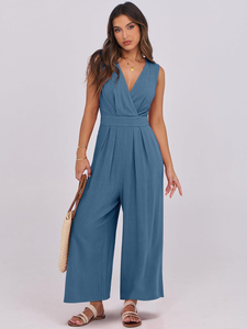 Combinaison décontractée à jambes larges pour femme, tenue une pièce douce, respirante, légère et confortable, prête pour l'été et la plage, en polyester/coton - Product Image 4