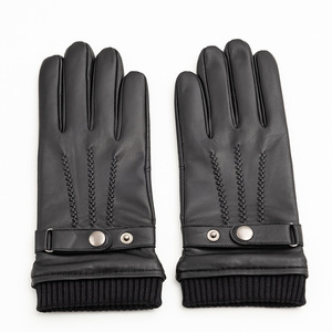 Leather <b>Gloves</b> Wrist Length Thermal Winter Warmth Plain Style Daily Use Cotton Lining Black - Product Image 1