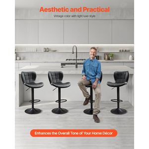 Set 2 Modern PU Leather Counter Height Swivel <b>Bar</b> <b>Stools</b> Kitchen Back Footrest Height Adjustment <b>Adjustable</b> Height Modern - Product Image 6