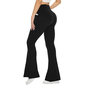 Pantalon de fitness côtelé pour femme, legging de yoga taille haute, pantalon évasé à jambe large, personnalisable, vente en gros, direct usine - Product Image 4