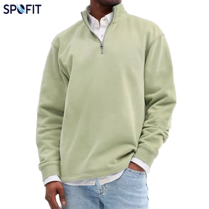 New Autumn Men's Solid Terry Quarter-<b>Zip</b> Stand Collar Embroidered 100% Cotton Oversized Breathable Casual Sportswear Pullover - Product Image 1