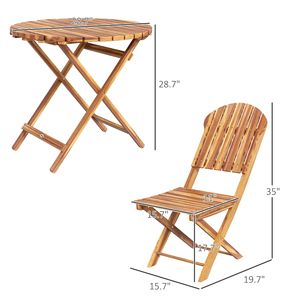 3PC legno naturale finitura bistrot Set pieghevole balcone mobili per esterni Patio ponte per il tempo libero Set di mobili da giardino - Product Image 3