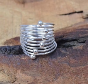 925 Sterling Silver Christian IGI Certified Spiral <b>Statement</b> <b>Ring</b> Handmade Multi Band Bohemian Ball <b>Ring</b> for Women - Product Image 5