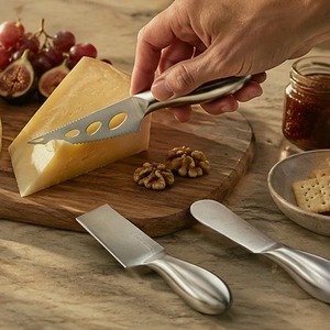 Juego de Cuchillos para Queso de Acero Inoxidable con Mango Negro y Detalles en Dorado, Cubiertos Premium para Queso - Product Image 5