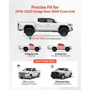 Pedane Laterali da 6 Pollici per Dodge Ram 1500 Crew Cab 2019-2025, Non Compatibili con 1500 Classic 2019-2025, Colore Nero - Product Image 2